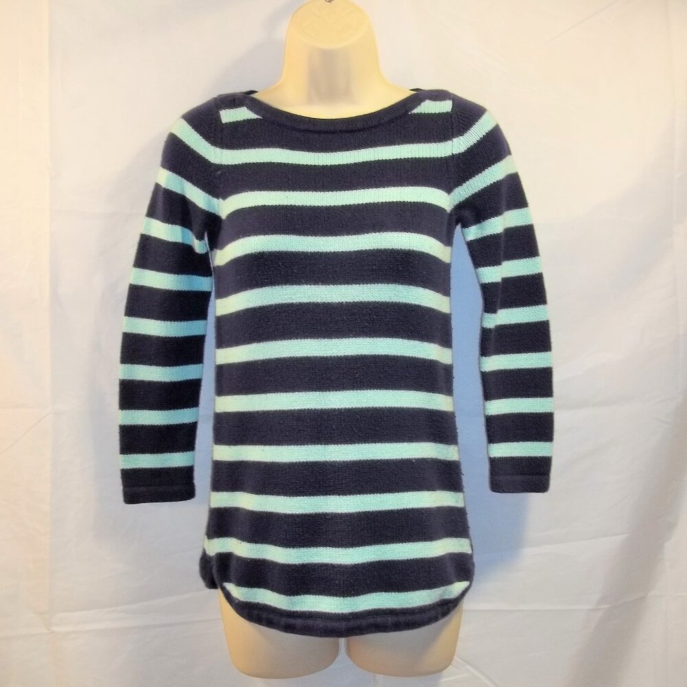 L.L. Bean Womens Sweater Size 12 Long Sleeve Striped Crew Neck Casual Blue